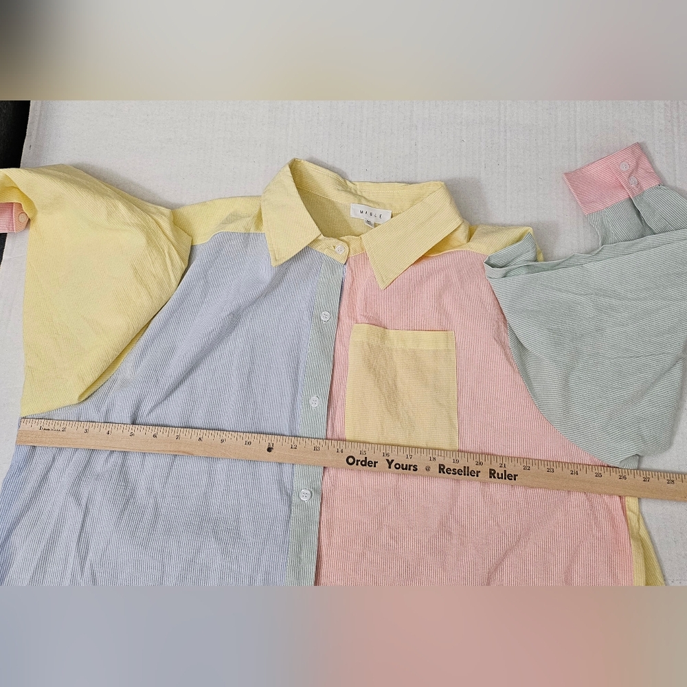 Mable Top Womens‎ Medium Large M/L Pastel Striped Button-Up Relaxed Fit Shirt - Picture 10 of 10
